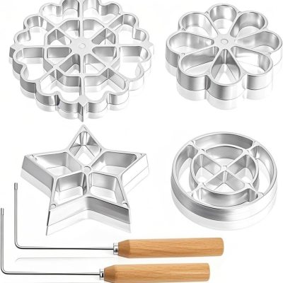 6-piece mold set with handles, rose-shaped baking pan set (including 2 interchangeable baking pan heads), aluminum waffle mold (kitchen baking), lotus star-shaped cooking stamp (household tools).