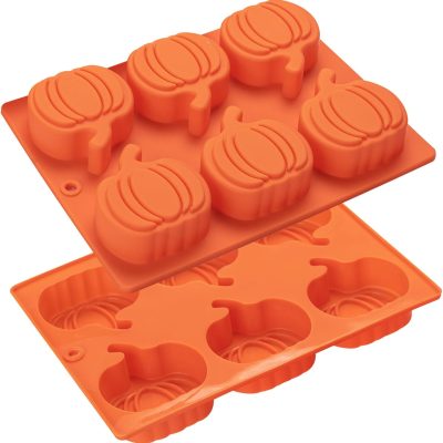 Silicone Pumpkin Molds, 2 Pack Pumpkin-Shaped Cake Molds Thanksgiving Oreo Molds Muffin Cupcake Pan Hot Chocolate Bomb Mold for Halloween Thanksgiving Fall Baking and Wax Melts Soap Making
