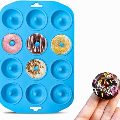 12 hole Silicone Donut Pan, Bite Size Silicone Donut Molds for baking, Mini Donut Mold Heat Resistant, Mini Donut Pan for baking Donuts, Muffin, Cake Biscuit Bagels, Non-stick Bottom, Dishwasher Safe