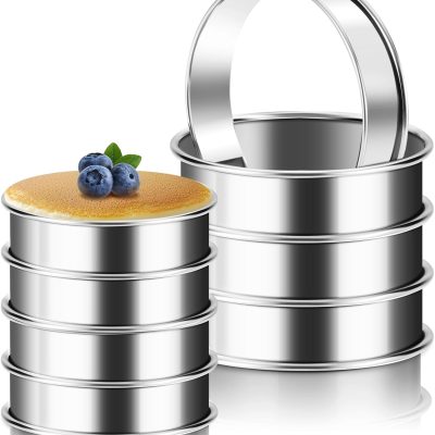 8Pcs Crumpet Rings, 4 & 3.15 Inches Nonstick English Muffin Rings, Stainless Steel Double Rolled Tart Ring, Round Metal Pastry Ring Molds for Baking Cake Dessert Food Making Tool