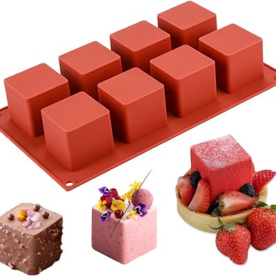 Cube Cake Silicone Mold | 2" x 2" x 2" 3D Square Mini Mousse Cake Baking Mold, French Dessert Molds for Chocolate, Jello, Brownie Bites, Ice Cream Cube, 8-Cavity
