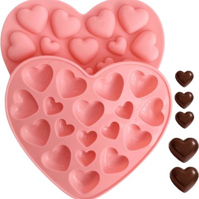 Heart Shaped Silicone Molds 2 Pack, 36-Cavity Food Grade Silicone Chocolate Candy Gummy Mold Set, Non-Stick Reusable, for Jelly, Jello, Soap & Candle Making, Valentine’s Day Treats