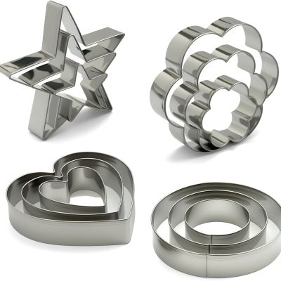 Stainless Steel Cookie Cutters Set 12Pcs - Heart, Flower, Round, Five Star Shapes - Small to Mini Size, Metal Biscuit Cutter Molds for Baking or Holiday Party Decorations