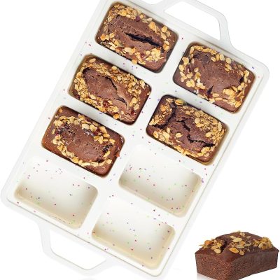 Mini Loaf Pan, Metal Reinforced Silicone Mini Bread Loaf Pan Nonstick Cornbread Pan 8 Cavities Silicone Molds for Baking Bread, Loaf, Meatloaf, Brownie, Butter