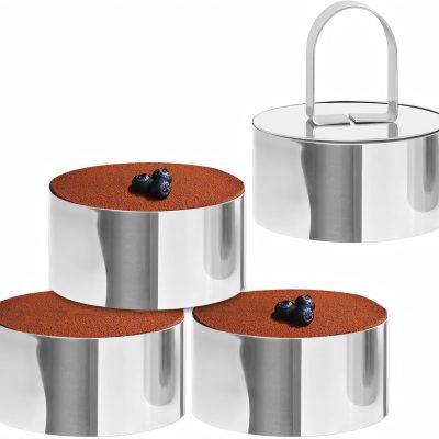 4-Pack 3 Inch Stainless Steel Baking Ring Molds with Pusher - Professional Food Ring Mold for Cooking & Baking, Easy Release Crumpet Rings, Dishwasher Safe & Leak-Proof Silver Kitchen Tools