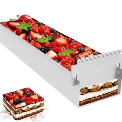 Rectangle Cake Mold with A Removable Short Frame, Long Size 16.4 * 3.9 * 2.3 inch, Rectangular Cake Pan for Tiramisu, Lasagna, Cheesecake, Cold Desserts Baking Mold