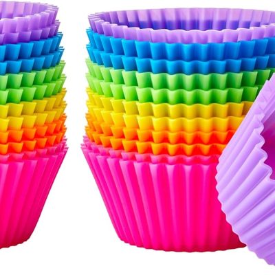 Reusable Non-Stick Silicone Baking Cups, BPA Free, Dishwasher Safe, Easy to Remove, Food Grade, Oven Safe, 2.9 x 2.9 x 1.3 in (LxWxH), Multicolor, 24-Pack