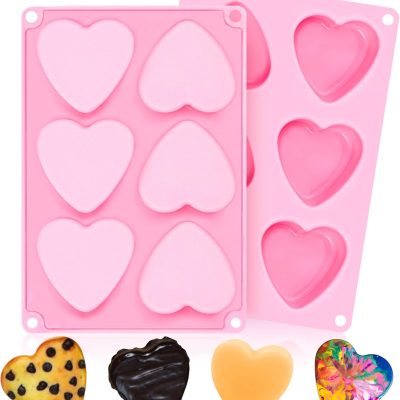 Heart Shaped Silicone Mold,  Set of 2 Nonstick Soap Mold, For Baking, Chocolate, Cake, Cupcake, Brownies, Jelly, Soap, Candy