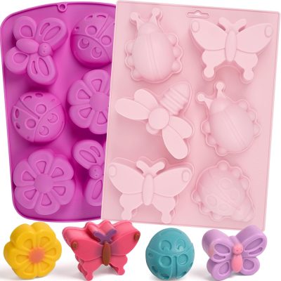 Insect Silicone Molds Soap 2pcs 6-Cavity Dragonfly Butterfly Ladybug Shape Silicone Molds for Soap Making DIY Baking Mold for Lotion Bars, Chocolate, Candy, Muffin, Biscuit, Cookie Pans