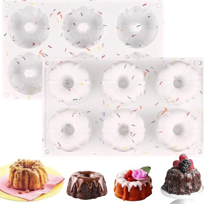 2 Pcs Mini Fluted Cake Pan, 6-Cavity Fluted Tube Cake Pan, Non-stick Silicone Baking Mold for Cupcakes, Donuts, Muffins, Cornbread, Brownies, Jellies