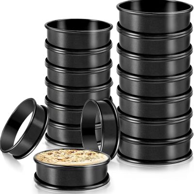 Crumpet Rings, 16Pack Nonstick English Muffin Ring, Outer diameter 4 Inch+3.3Inch Food-Grade Stainless Steel Tart Rings. More Convenient to Take the Food of The Bakery Ring Mold.