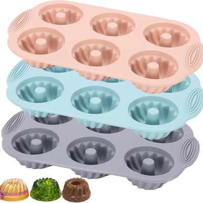 3-piece silicone corrugated tube cake mold set for jelly, non-stick silicone baking molds, exquisite molds (pink + blue + gray, corrugated tube).