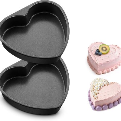 8 Inch Heart Cake Pan, 2Pcs Nonstick Heart Shaped Cake Mold, Cake Tin Baking Pan for Valentine’s Day Anniversaries Wedding Birthday, Easy Release & Clean